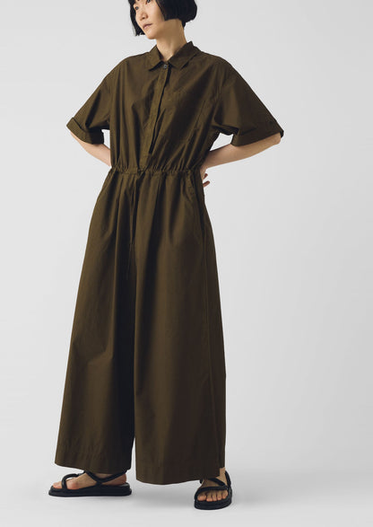Wide Leg Cotton Poplin Jumpsuit | Bronze Green