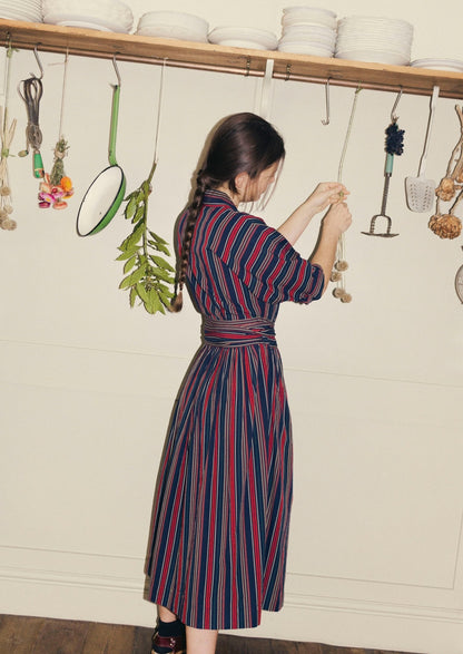Pantry Stripe Cotton Wrap Dress | Provence Blue