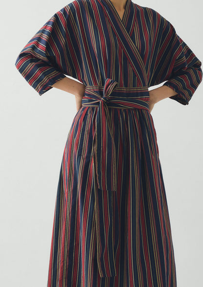Pantry Stripe Cotton Wrap Dress | Provence Blue
