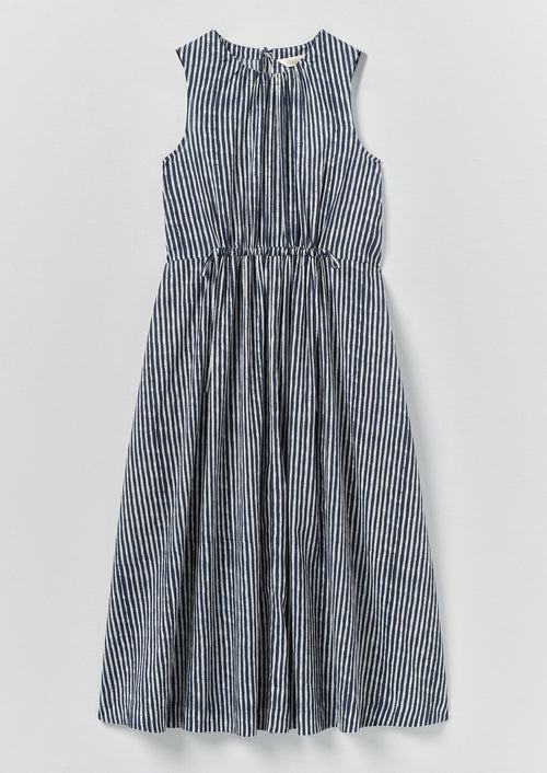 Martha Natural Dye Stripe Cotton Dress | Indigo