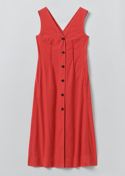 V Neck Cotton Linen Poplin Dress | Goji Berry