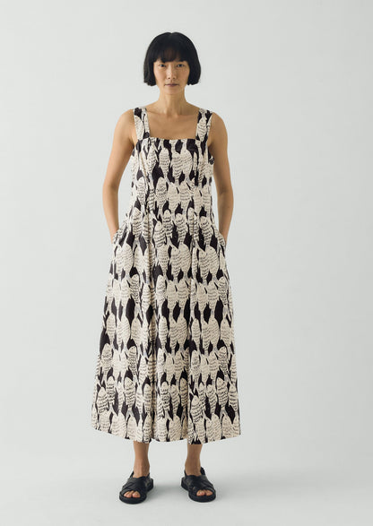 Market Fish Print Cotton Poplin Dress | Slate