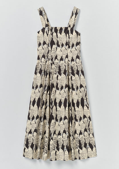 Market Fish Print Cotton Poplin Dress | Slate