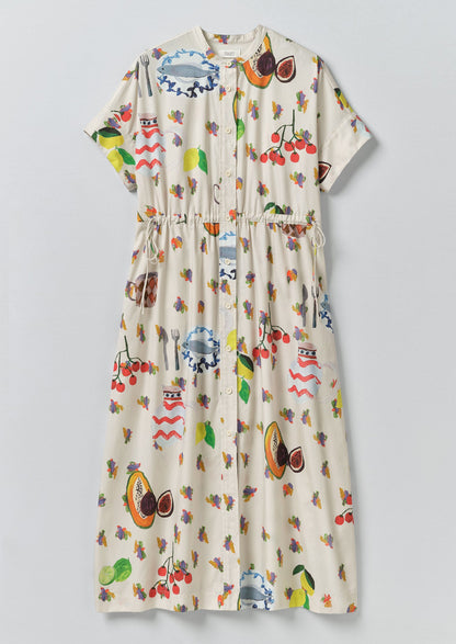 Table Setting Print Cotton Dress | Ecru Multi