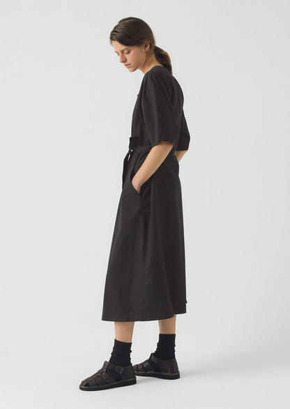 Tie Waist Cotton Twill Dress | Slate