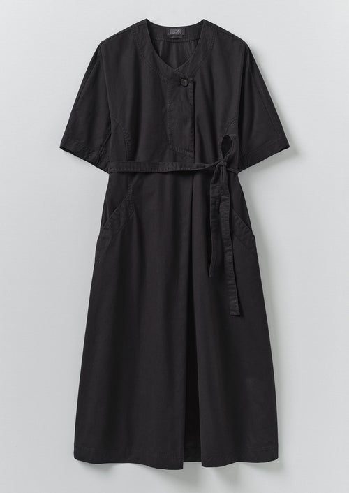 Tie Waist Cotton Twill Dress | Slate