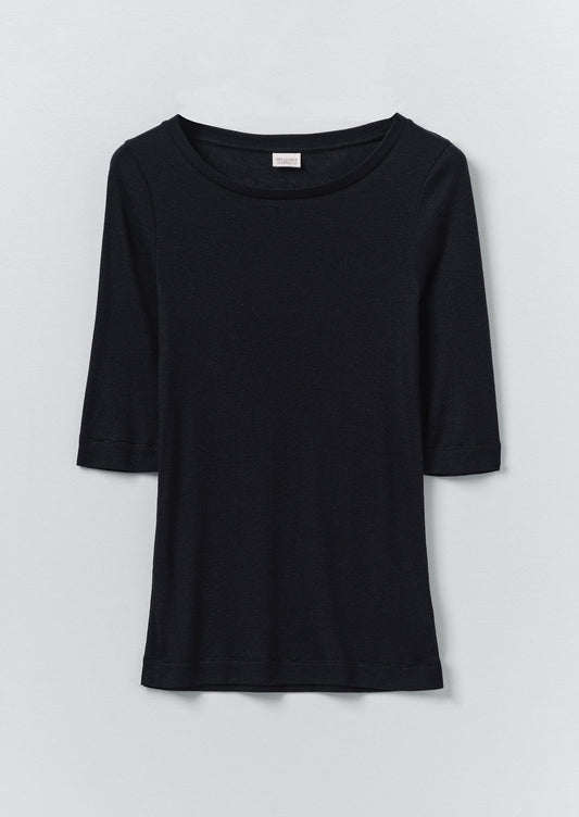 Wool Lyocell Scoop Neck Tee | Ink