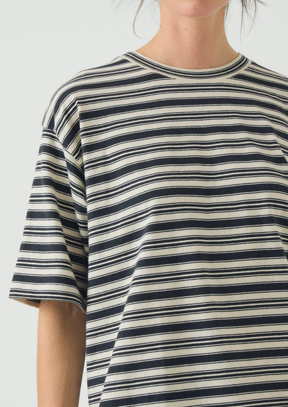 Stripe Cotton Short Sleeve Tee | Blue Graphite/Egret