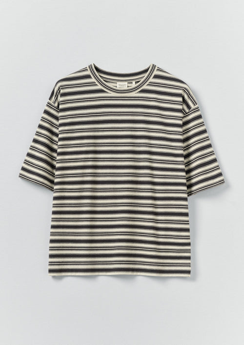 Stripe Cotton Short Sleeve Tee | Blue Graphite/Egret