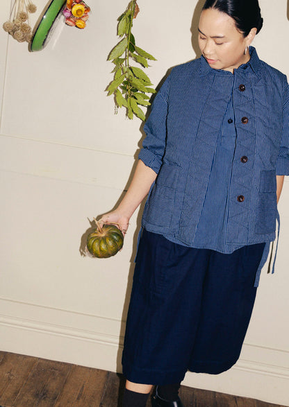 Railroad Stripe Side Tie Vest | Denim Blue