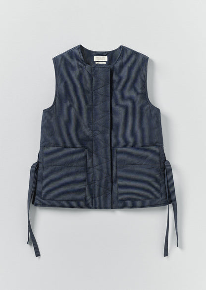Railroad Stripe Side Tie Vest | Denim Blue