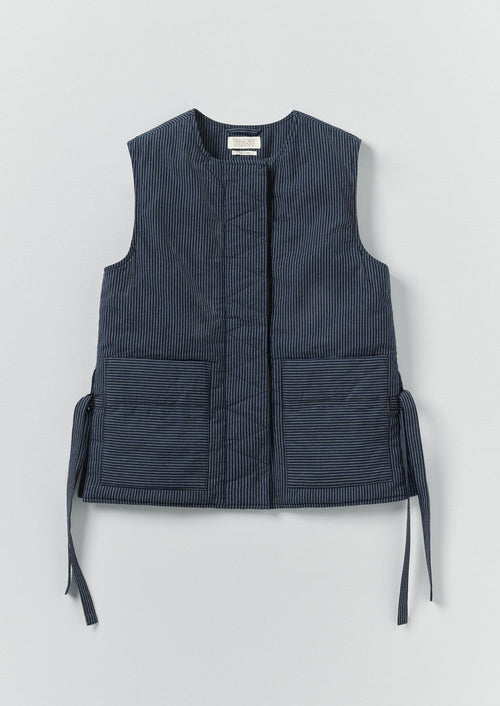 Railroad Stripe Side Tie Vest | Denim Blue