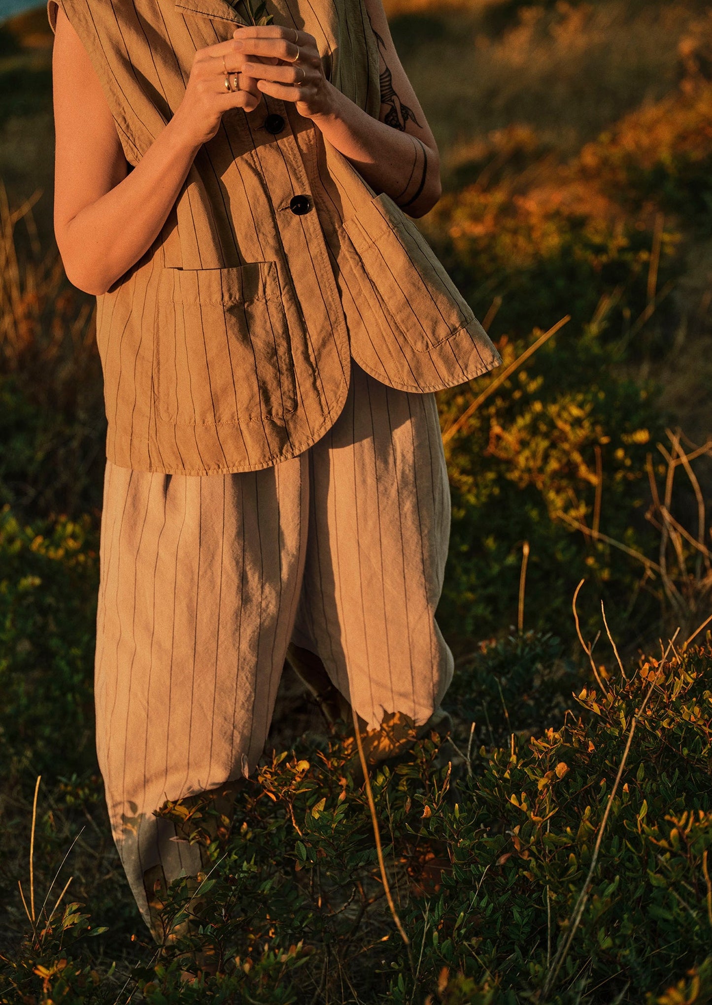Stripe Cotton Linen Waistcoat | Fennel Seed