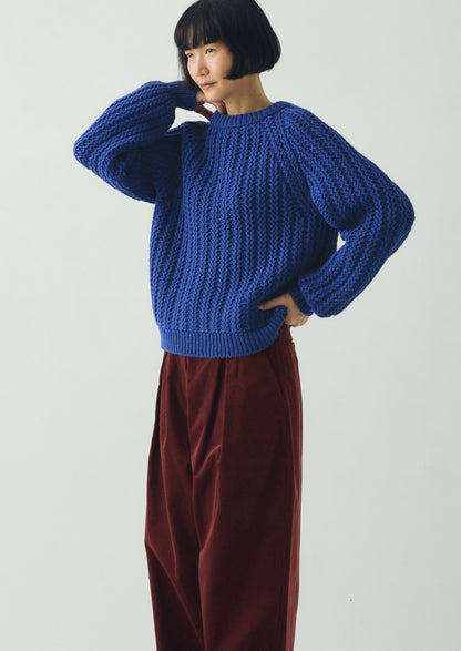 Racked Rib Wool Cotton Sweater | Cobalt