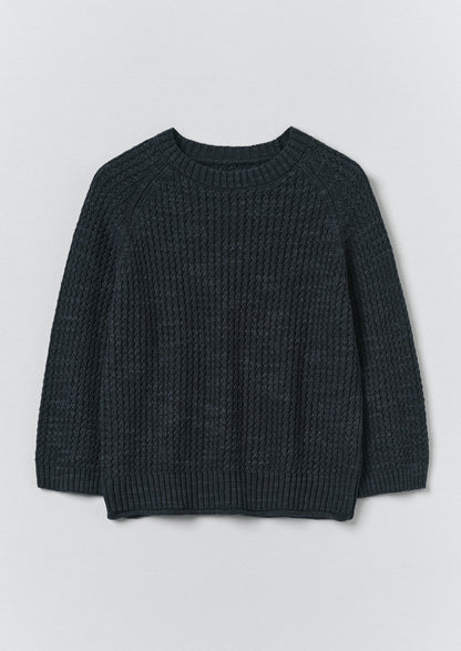 Textured Rib Linen Cotton Sweater | Dark Navy