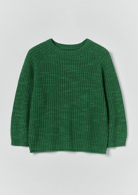 Textured Rib Linen Cotton Sweater | Viridian Green