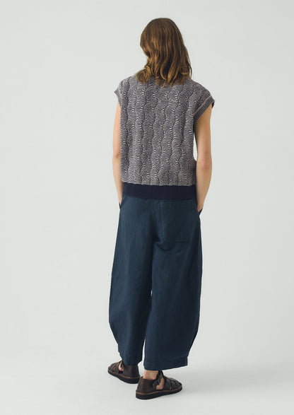 Wavy Stripe Knitted Wool Cotton Top | Navy/Parchment
