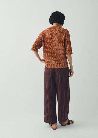 Open Stitch Knitted Linen Cotton Polo | Amber