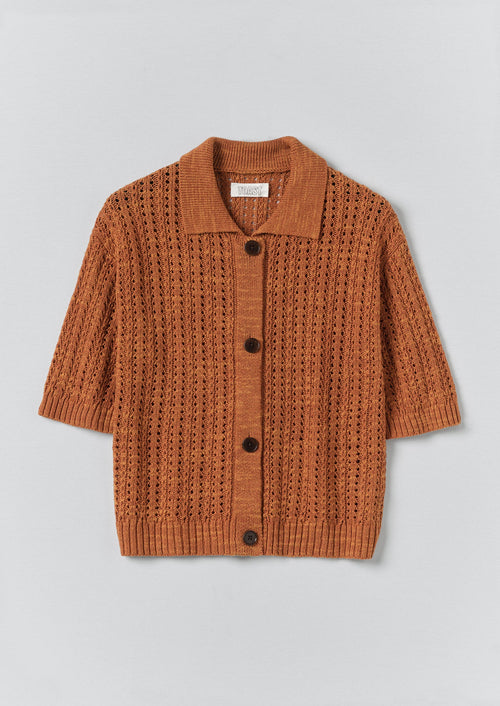 Open Stitch Knitted Linen Cotton Polo | Amber