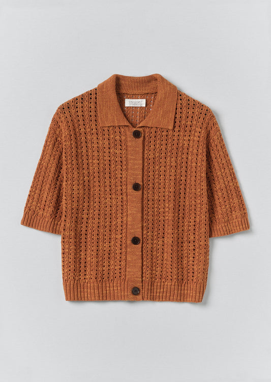 Open Stitch Knitted Linen Cotton Polo | Amber