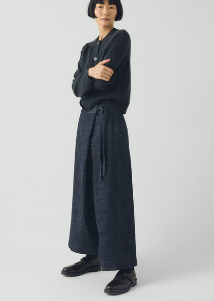 Pleated Wrap Denim Culottes | Indigo