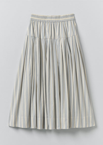 Pleated Stripe Cotton Skirt | Ecru/Blue