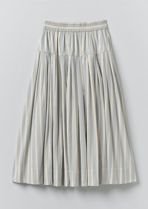 Pleated Stripe Cotton Skirt | Ecru/Blue