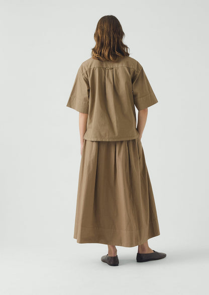 Pleated Cotton Linen Poplin Skirt | Ash Brown
