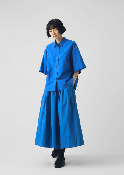 Pleated Cotton Linen Poplin Skirt | Enamel Blue