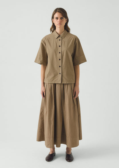 Pleated Cotton Linen Poplin Skirt | Ash Brown