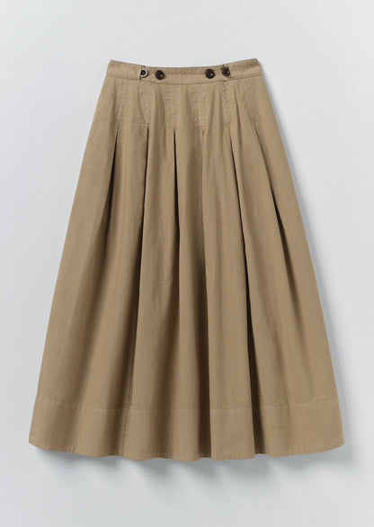 Pleated Cotton Linen Poplin Skirt | Ash Brown