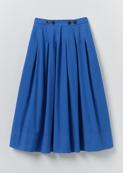 Pleated Cotton Linen Poplin Skirt | Enamel Blue