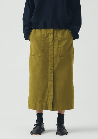 Straight Cotton Twill Skirt | Warm Olive