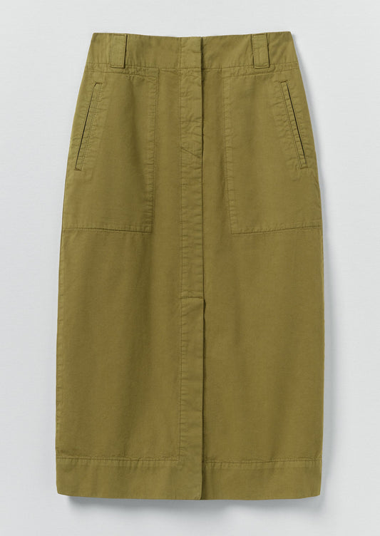 Straight Cotton Twill Skirt | Warm Olive