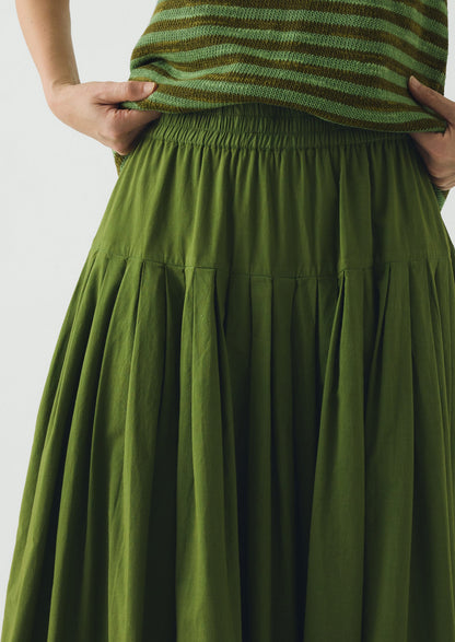 Pleated Raised Stripe Cotton Skirt | Cedar Green