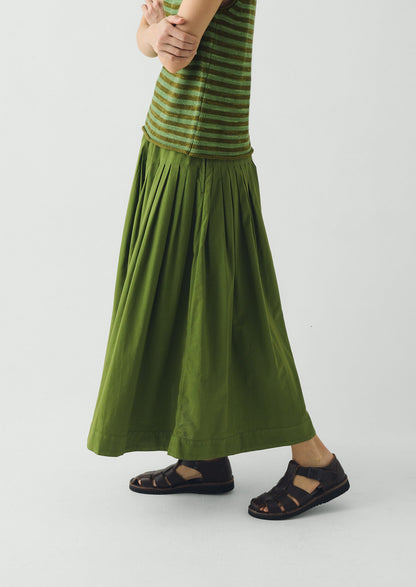 Pleated Raised Stripe Cotton Skirt | Cedar Green