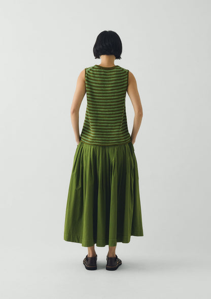 Pleated Raised Stripe Cotton Skirt | Cedar Green