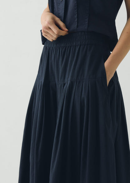 Pleated Raised Stripe Cotton Skirt | Slate