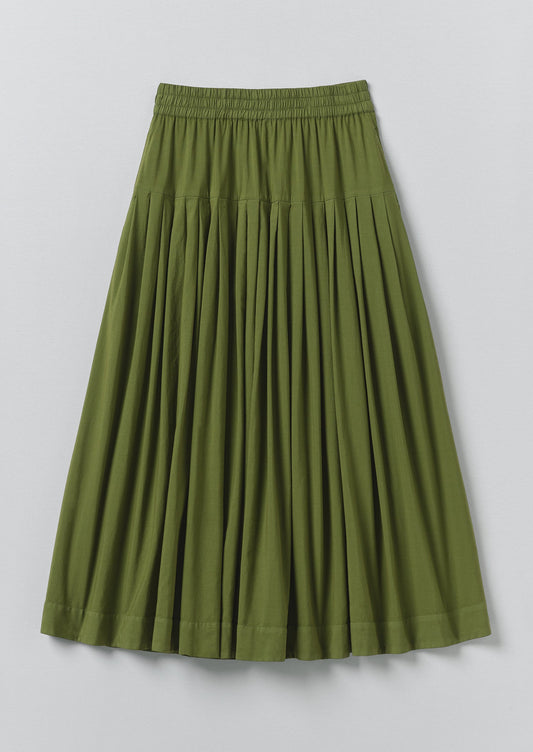 Pleated Raised Stripe Cotton Skirt | Cedar Green