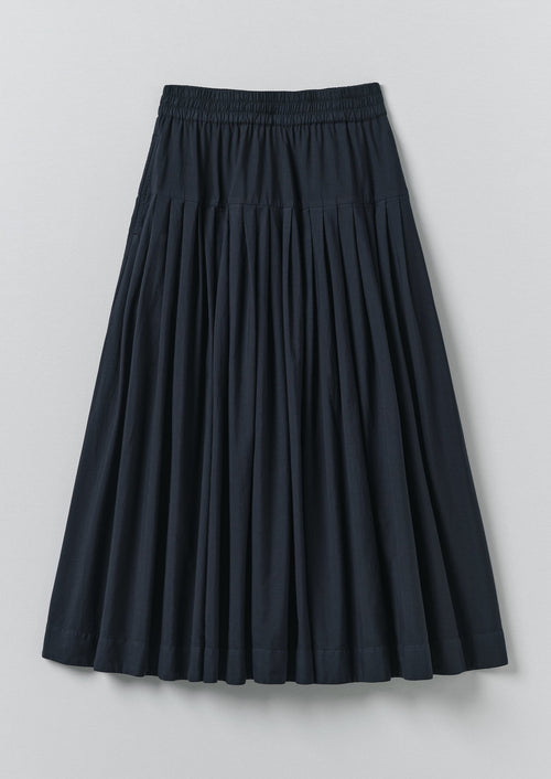 Pleated Raised Stripe Cotton Skirt | Slate