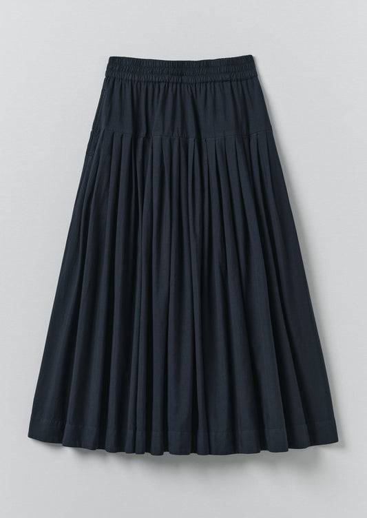 Pleated Raised Stripe Cotton Skirt | Slate