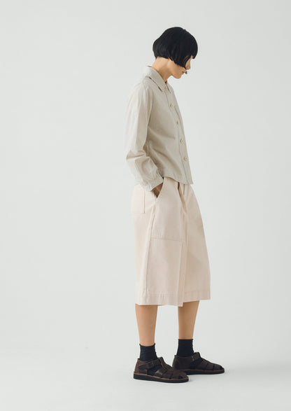 Pleated Denim Shorts | Ecru
