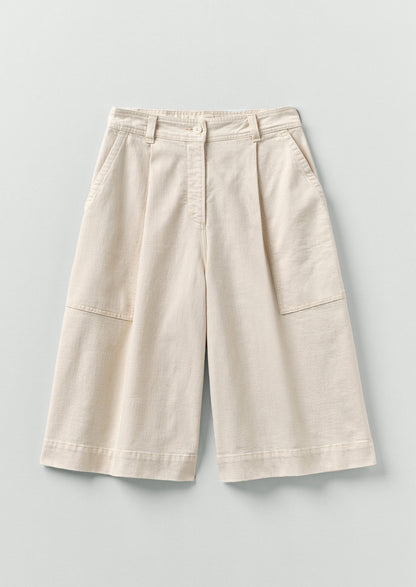 Pleated Denim Shorts | Ecru