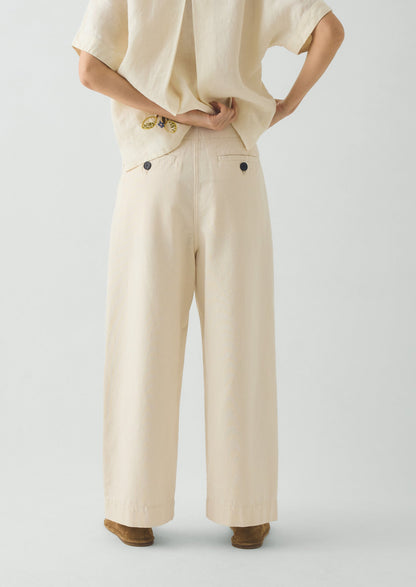 Pleat Front Cotton Trousers | Natural