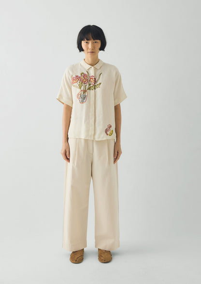 Pleat Front Cotton Trousers | Natural