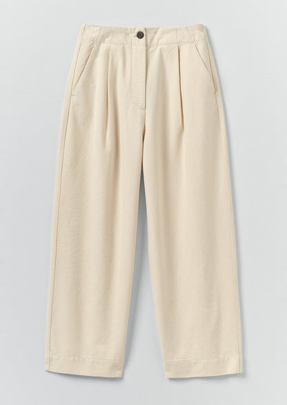 Pleat Front Cotton Trousers | Natural