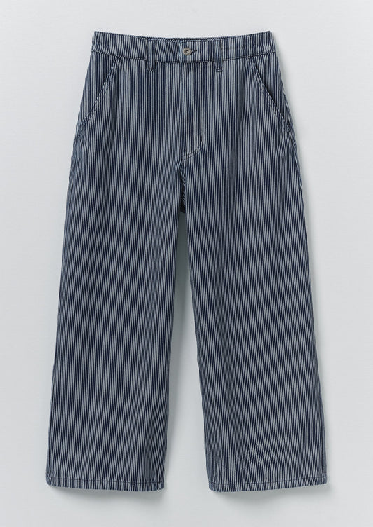 Hickory Stripe Denim Wide Leg Trousers | Ecru/Indigo