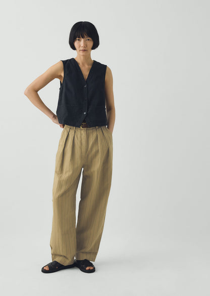 Pleat Front Stripe Cotton Linen Trousers | Fennel Seed