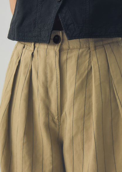 Pleat Front Stripe Cotton Linen Trousers | Fennel Seed