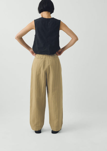 Pleat Front Stripe Cotton Linen Trousers | Fennel Seed